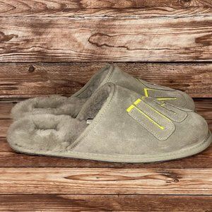 UGG Scuff Slipper Mens Sizes Logo Graphic Shadow Pumice Gray Suede Wool Lined